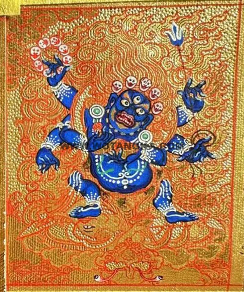 编号118-1793560：黄金小唐卡-六臂玛哈嘎拉（长方形·5*4CM左右）
