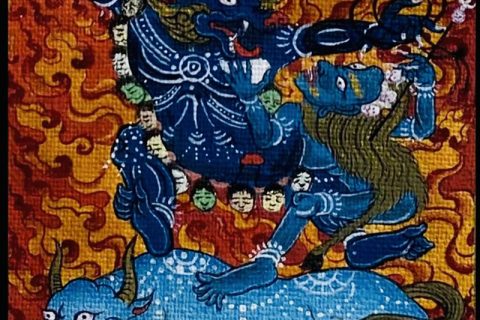 编号118-2396120：彩绘小唐卡-外阎罗护法（长方形·5*4CM左右）