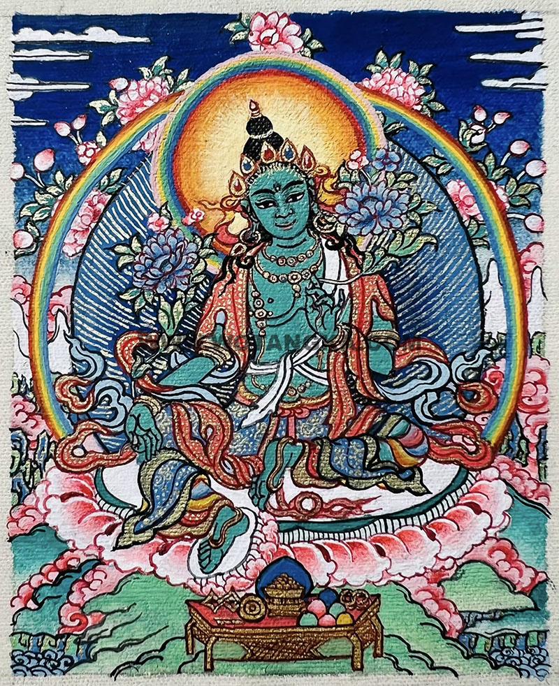 编号118-2425166：彩绘小唐卡-绿度母（长方形·5*4CM左右）