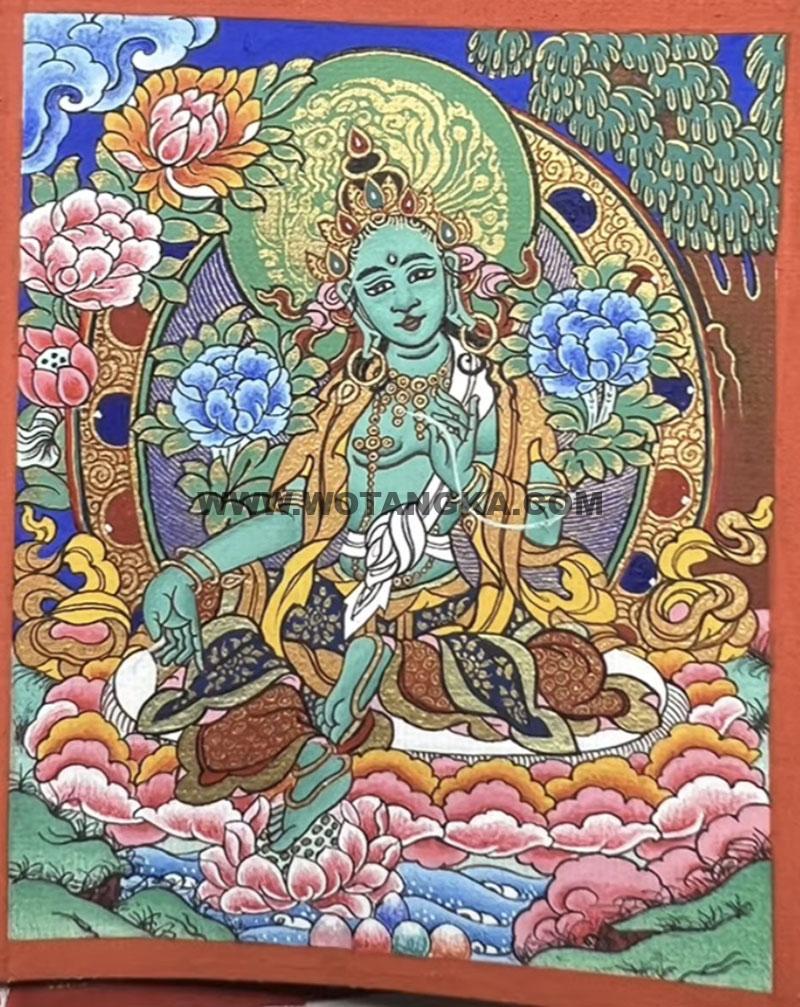 编号118-2469635：彩绘小唐卡-绿度母（长方形·5*4CM左右）