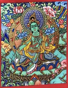 编号118-2551396：彩绘小唐卡-绿度母（长方形·5*4CM左右）