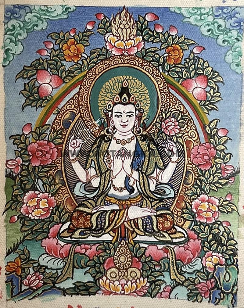 编号118-3165437：彩绘小唐卡-四臂观音（长方形·5*4CM左右）