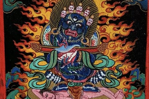 编号118-3915735：彩绘小唐卡-红棒玛哈嘎拉（长方形·5*4CM左右）