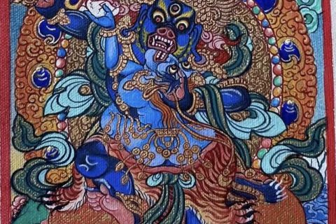 编号118-4031378：彩绘小唐卡-不动明王双身相（长方形·5*4CM左右）