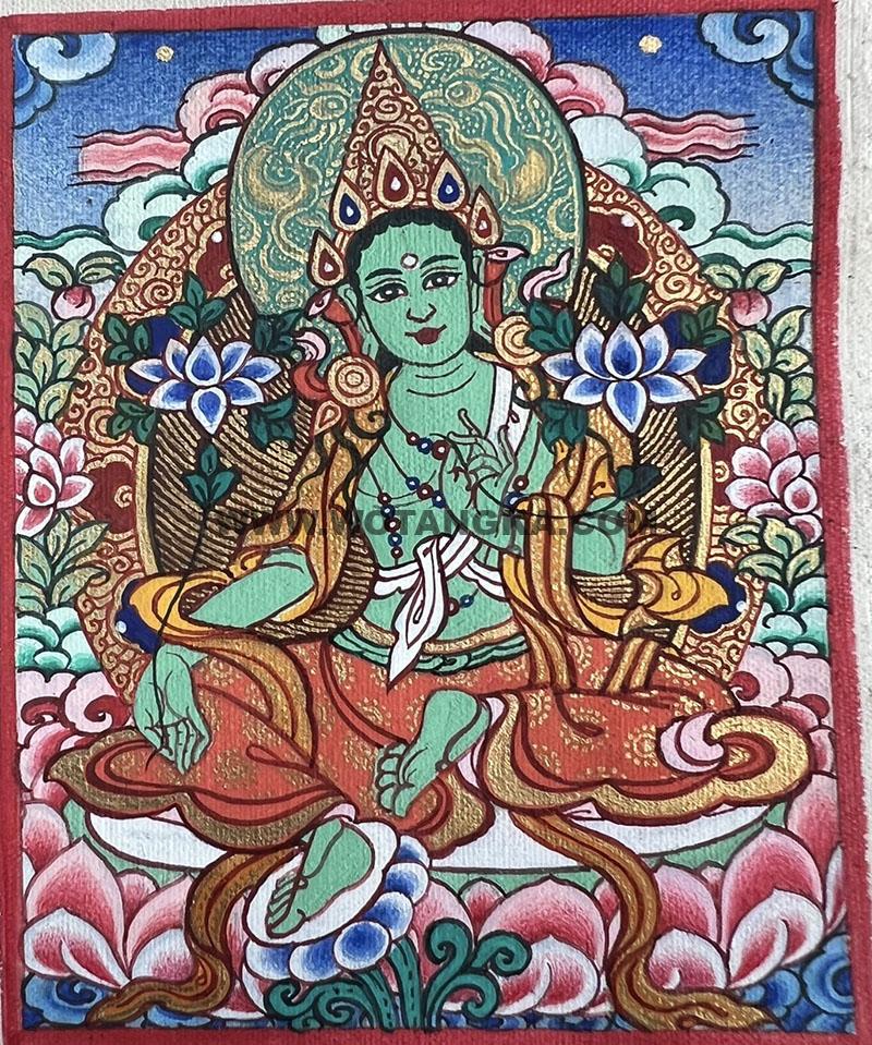 编号118-4106542：彩绘小唐卡-绿度母（长方形·5*4CM左右）