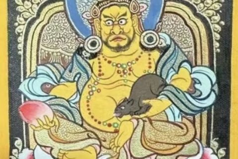 编号118-4604450：彩绘小唐卡-黄财神（长方形·5*4CM左右）