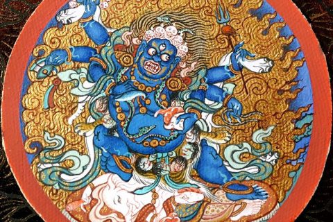 编号118-4681915：彩绘小唐卡-六臂玛哈嘎拉（圆形·直径3.5CM左右）