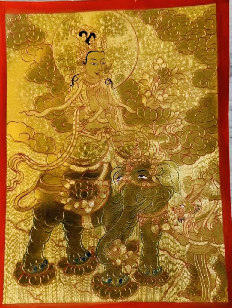 编号118-4800345：黄金小唐卡-骑象普贤菩萨（长方形·5*4CM左右）