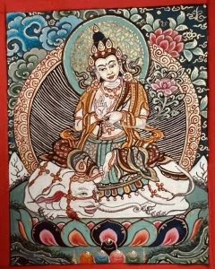 编号118-4882212：彩绘小唐卡-骑象普贤菩萨（长方形·5*4CM左右）