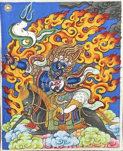 编号118-5012984：彩绘小唐卡-六臂玛哈嘎拉随从神之敦衮扎些（长方形·5*4CM左右）