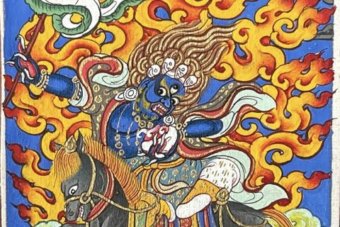 编号118-5012984：彩绘小唐卡-六臂玛哈嘎拉随从神之敦衮扎些（长方形·5*4CM左右）