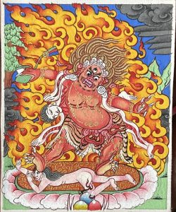 编号118-5075006：彩绘小唐卡-六臂玛哈嘎拉随从神之则那目扎（长方形·5*4CM左右）