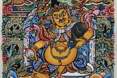 编号118-5149577：彩绘小唐卡-黄财神（长方形·5*4CM左右）