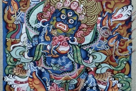 编号118-5435876：彩绘小唐卡-六臂玛哈嘎拉（长方形·5*4CM左右）