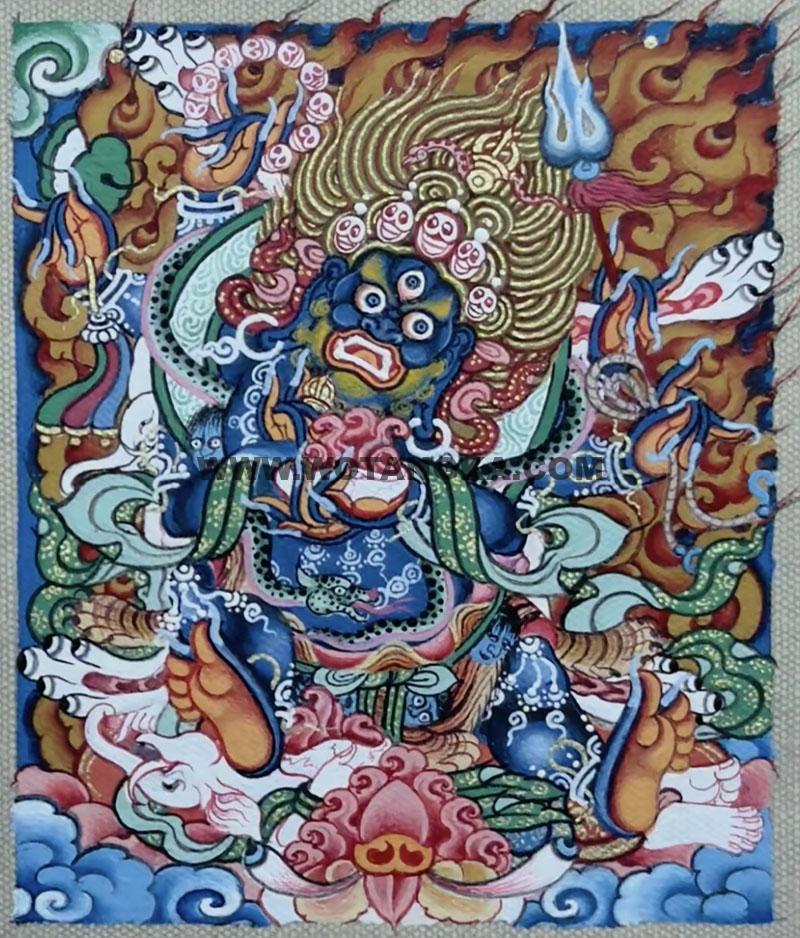 编号118-5435876：彩绘小唐卡-六臂玛哈嘎拉（长方形·5*4CM左右）