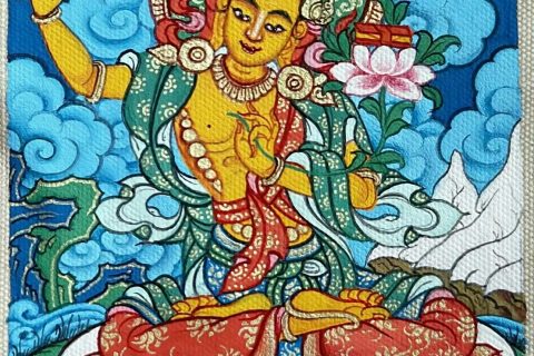 编号118-5662905：彩绘小唐卡-文殊菩萨（长方形·5*4CM左右）