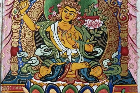 编号118-5901666：彩绘小唐卡-文殊菩萨（长方形·5*4CM左右）