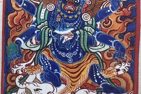编号118-6354591：彩绘小唐卡-六臂玛哈嘎拉（长方形·5*4CM左右）