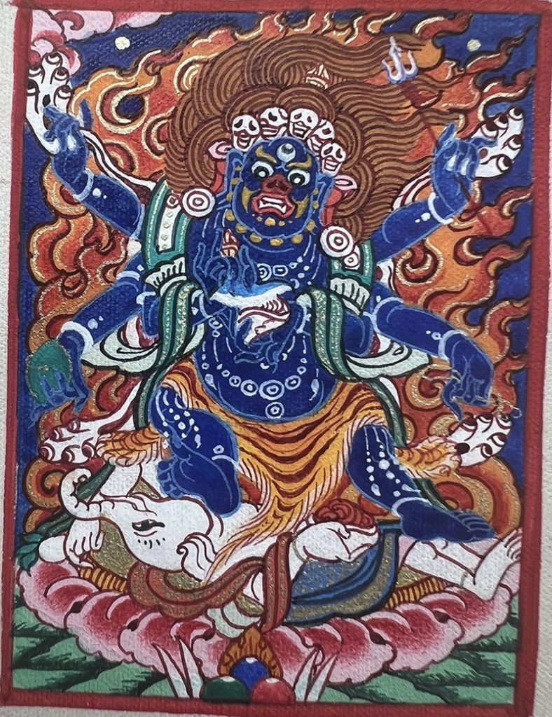 编号118-6354591：彩绘小唐卡-六臂玛哈嘎拉（长方形·5*4CM左右）