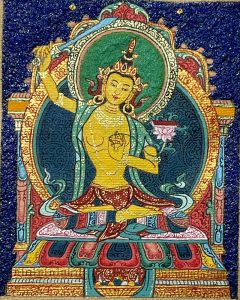 编号118-6354932：彩绘小唐卡-文殊菩萨（长方形·5*4CM左右）