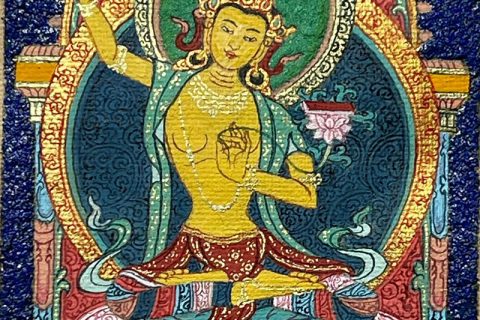编号118-6354932：彩绘小唐卡-文殊菩萨（长方形·5*4CM左右）