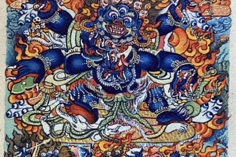 编号118-6641578：彩绘小唐卡-六臂玛哈嘎拉（长方形·5*4CM左右）