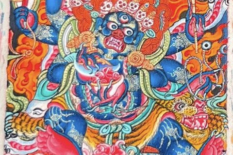 编号118-6706032：彩绘小唐卡-六臂玛哈嘎拉（长方形·5*4CM左右）