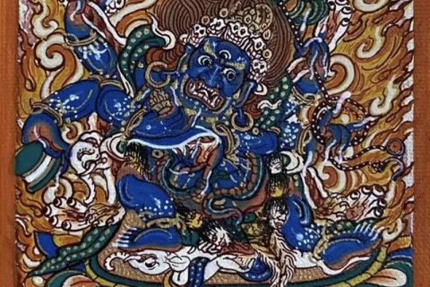 编号118-6960218：彩绘小唐卡-六臂玛哈嘎拉（长方形·5*4CM左右）