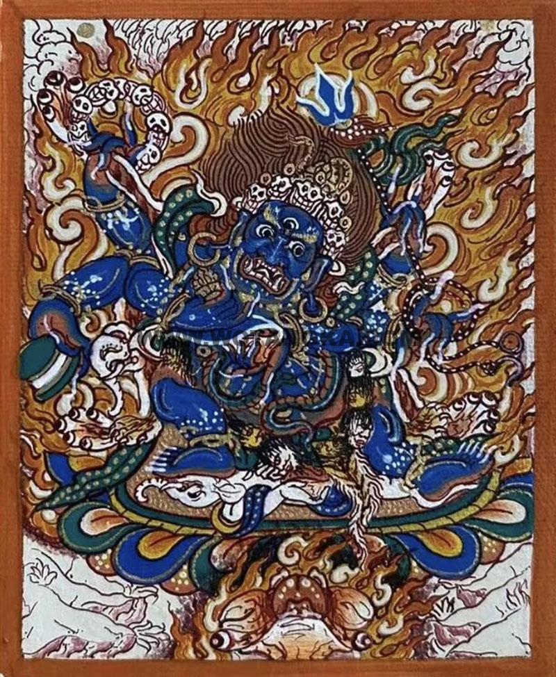 编号118-6960218：彩绘小唐卡-六臂玛哈嘎拉（长方形·5*4CM左右）