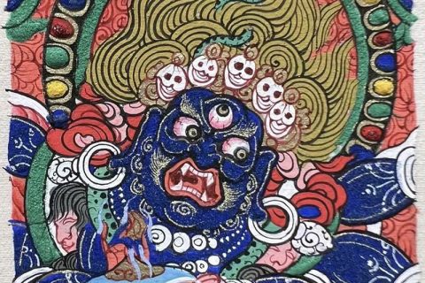 编号118-7081170：彩绘小唐卡-六臂玛哈嘎拉（长方形·5*4CM左右）