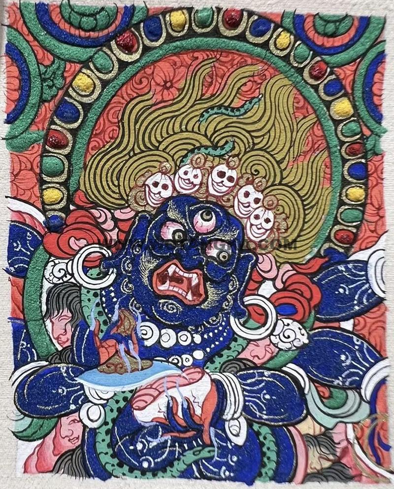 编号118-7081170：彩绘小唐卡-六臂玛哈嘎拉（长方形·5*4CM左右）