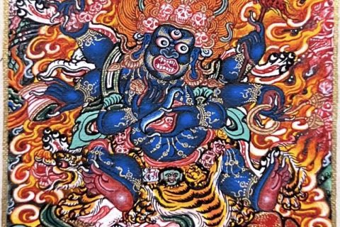 编号118-7230179：彩绘小唐卡-六臂玛哈嘎拉（长方形·5*4CM左右）