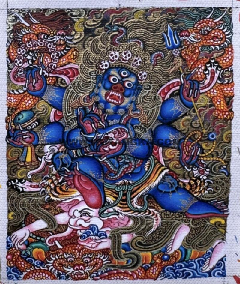 编号118-7241591：彩绘小唐卡-六臂玛哈嘎拉（长方形·5*4CM左右）