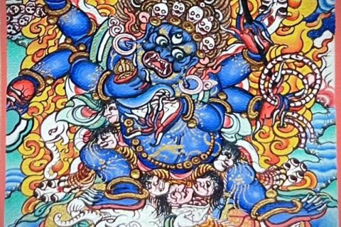 编号118-7296879：彩绘小唐卡-六臂玛哈嘎拉（长方形·5*4CM左右）