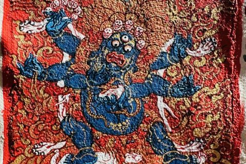 编号118-7663331：红金小唐卡-六臂玛哈嘎拉（长方形·5*4CM左右）