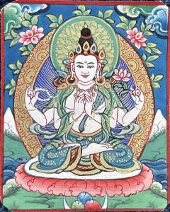 编号118-7770518：彩绘小唐卡-四臂观音（长方形·5*4CM左右）