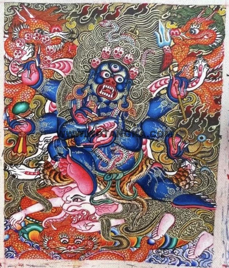 编号118-7874126：彩绘小唐卡-六臂玛哈嘎拉（长方形·5*4CM左右）