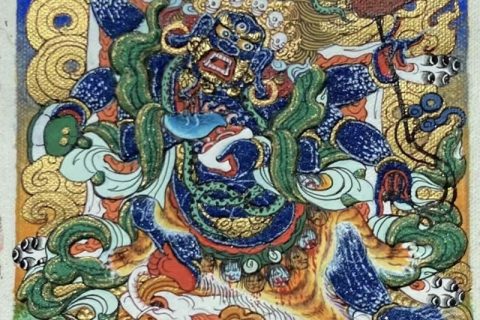 编号118-7960650：彩绘小唐卡-六臂玛哈嘎拉（长方形·5*4CM左右）