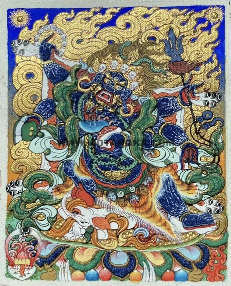 编号118-7960650：彩绘小唐卡-六臂玛哈嘎拉（长方形·5*4CM左右）