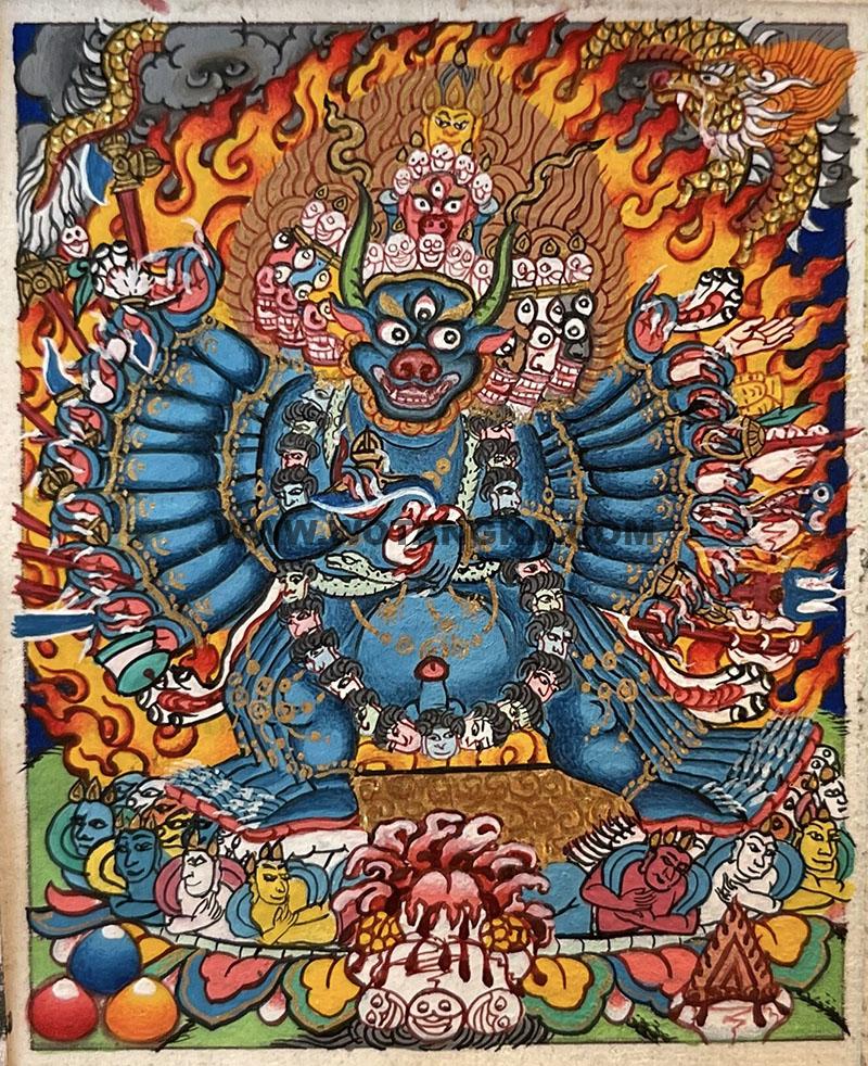 编号118-8368927：彩绘小唐卡-大威德金刚（长方形·5*4CM左右）