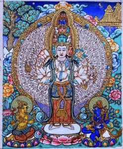 编号118-9422765：彩绘小唐卡-千手观音·三怙主（长方形·5*4CM左右）