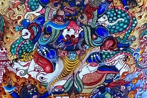 编号118-9571053：彩绘小唐卡-六臂玛哈嘎拉（长方形·5*4CM左右）