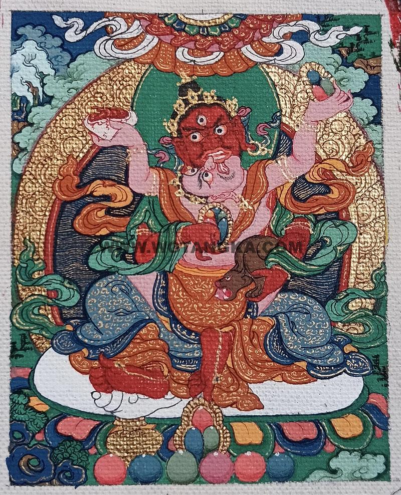编号118-9916609：彩绘小唐卡-红财神·双身相（长方形·5*4CM左右）