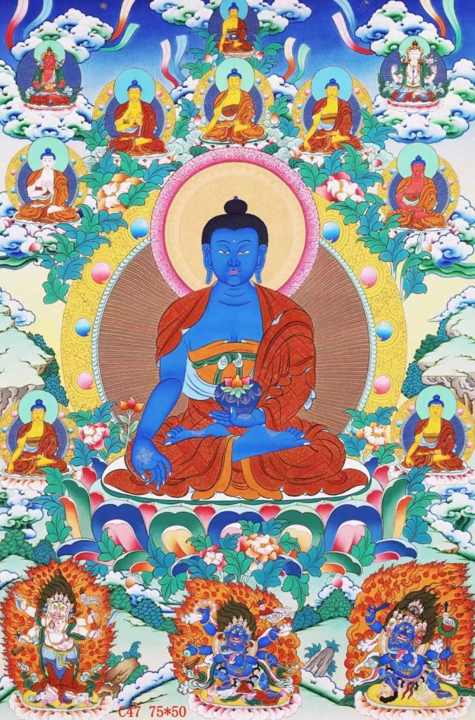 编号138-125007：彩绘唐卡-药师佛·药师七佛（75*50CM左右）