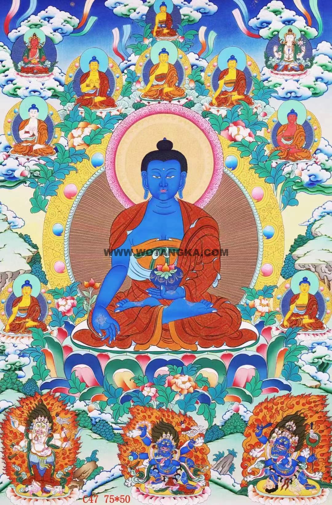 编号138-125007:彩绘唐卡-药师佛·药师七佛(75*50CM左右)