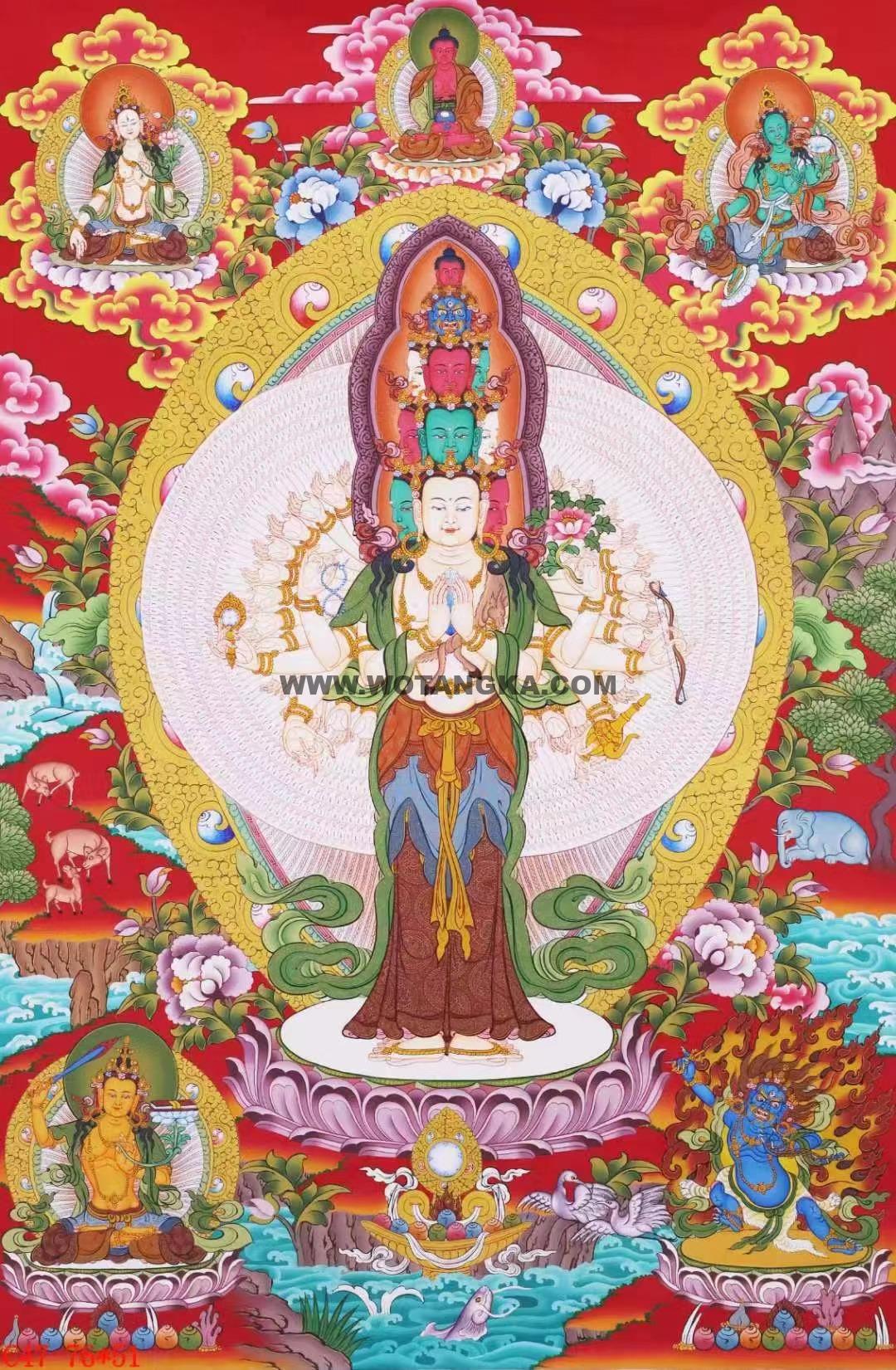 编号138-129478:红金唐卡-千手观音·三怙主(76*51CM左右)