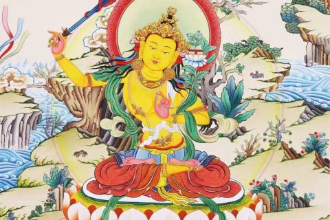 编号138-148577：彩绘唐卡-文殊菩萨·五部文殊（75*50CM左右）