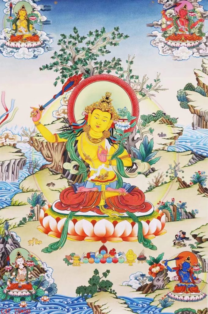 编号138-148577：彩绘唐卡-文殊菩萨·五部文殊（75*50CM左右）