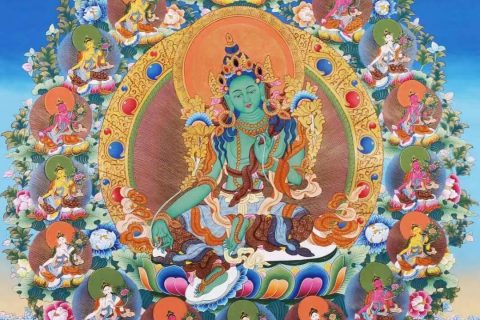 编号138-171715：彩绘唐卡-绿度母·二十一度母（100*72CM左右）