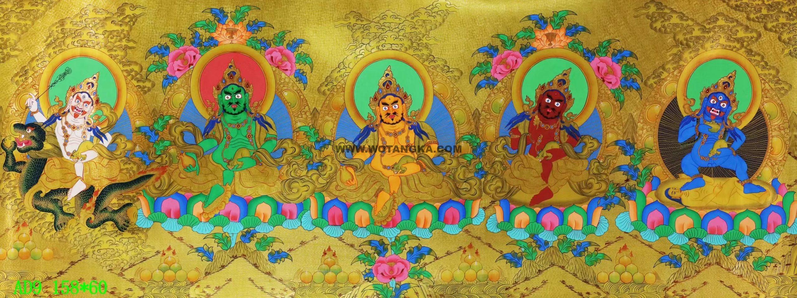 编号138-184169：黄金唐卡-五方财神（60*158CM左右）